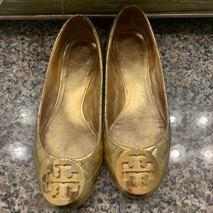 Tory Burch gold quilted ballet flat